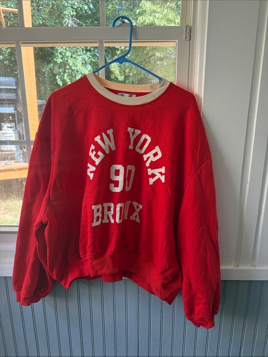 Zara Tops - Zara Red 'New York 90 Bronx' Graphic Crewneck Sweatshirt